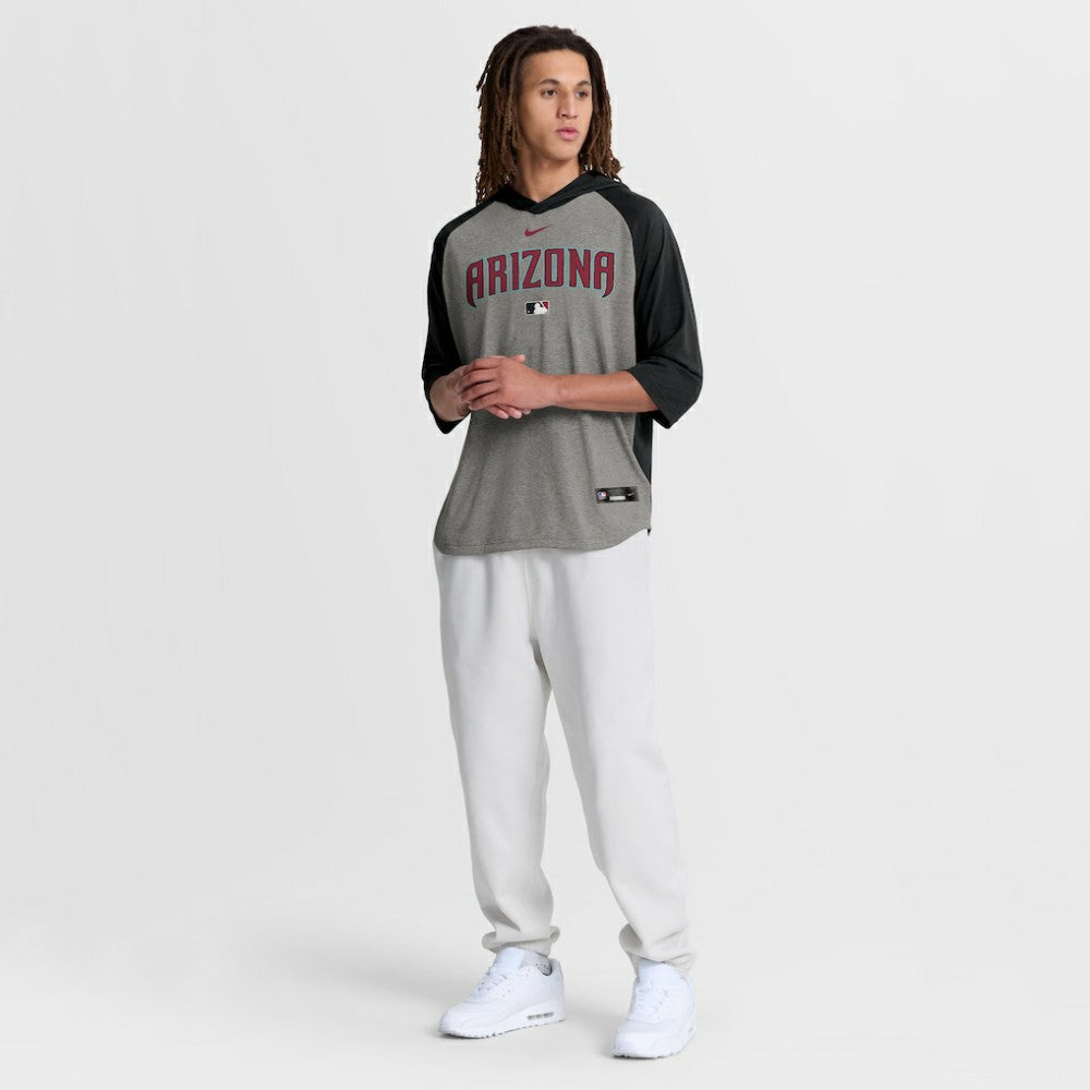 Arizona Diamondbacks Authentic Collection Flux Dri-FIT Raglan 3/4-Sleeve Hooded T-Shirt - Gray | Nike