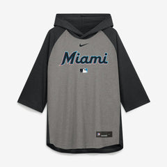 Miami Marlins Authentic Collection Flux Dri-FIT Raglan 3/4-Sleeve Hooded T-Shirt - Gray | Nike