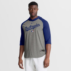 Los Angeles Dodgers Authentic Collection Flux Dri-FIT Raglan 3/4-Sleeve Hooded T-Shirt - Gray | Nike