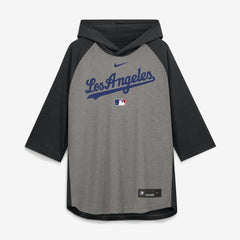 Los Angeles Dodgers Authentic Collection Flux Dri-FIT Raglan 3/4-Sleeve Hooded T-Shirt - Gray | Nike