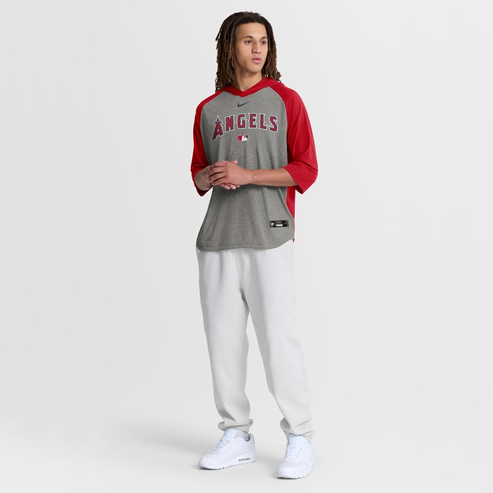 Los Angeles Angels Authentic Collection Flux Dri-FIT Raglan 3/4-Sleeve Hooded T-Shirt - Gray | Nike