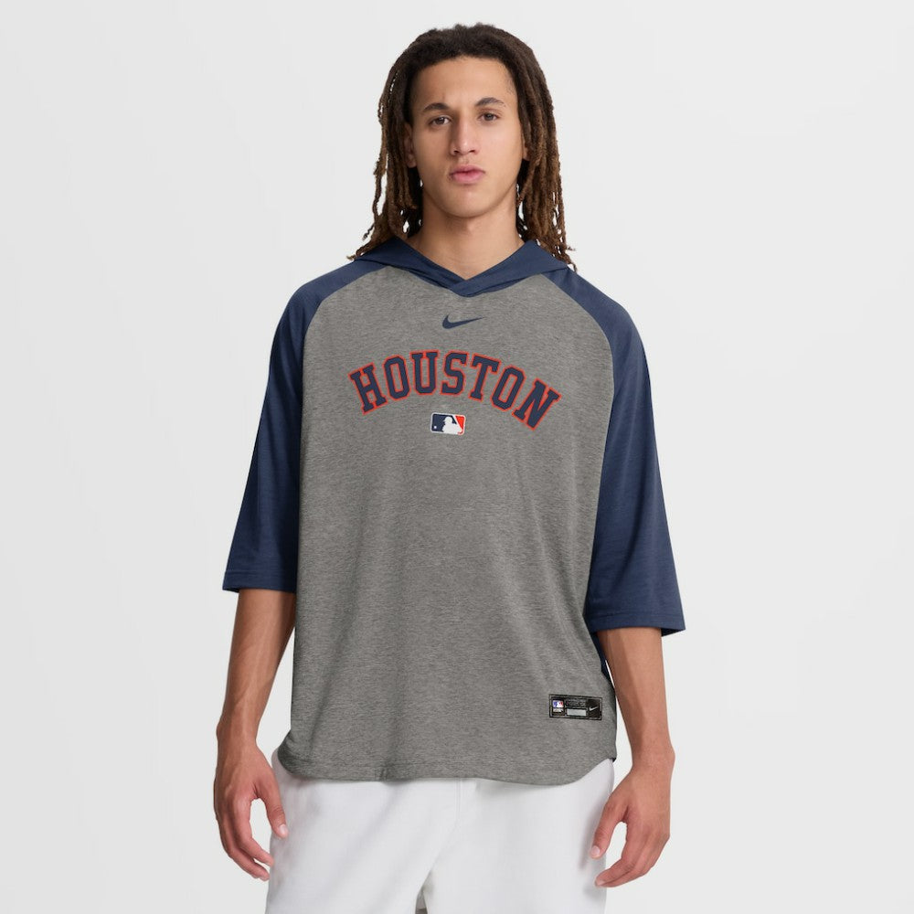 Houston Astros Authentic Collection Flux Dri-FIT Raglan 3/4-Sleeve Hooded T-Shirt - Gray | Nike