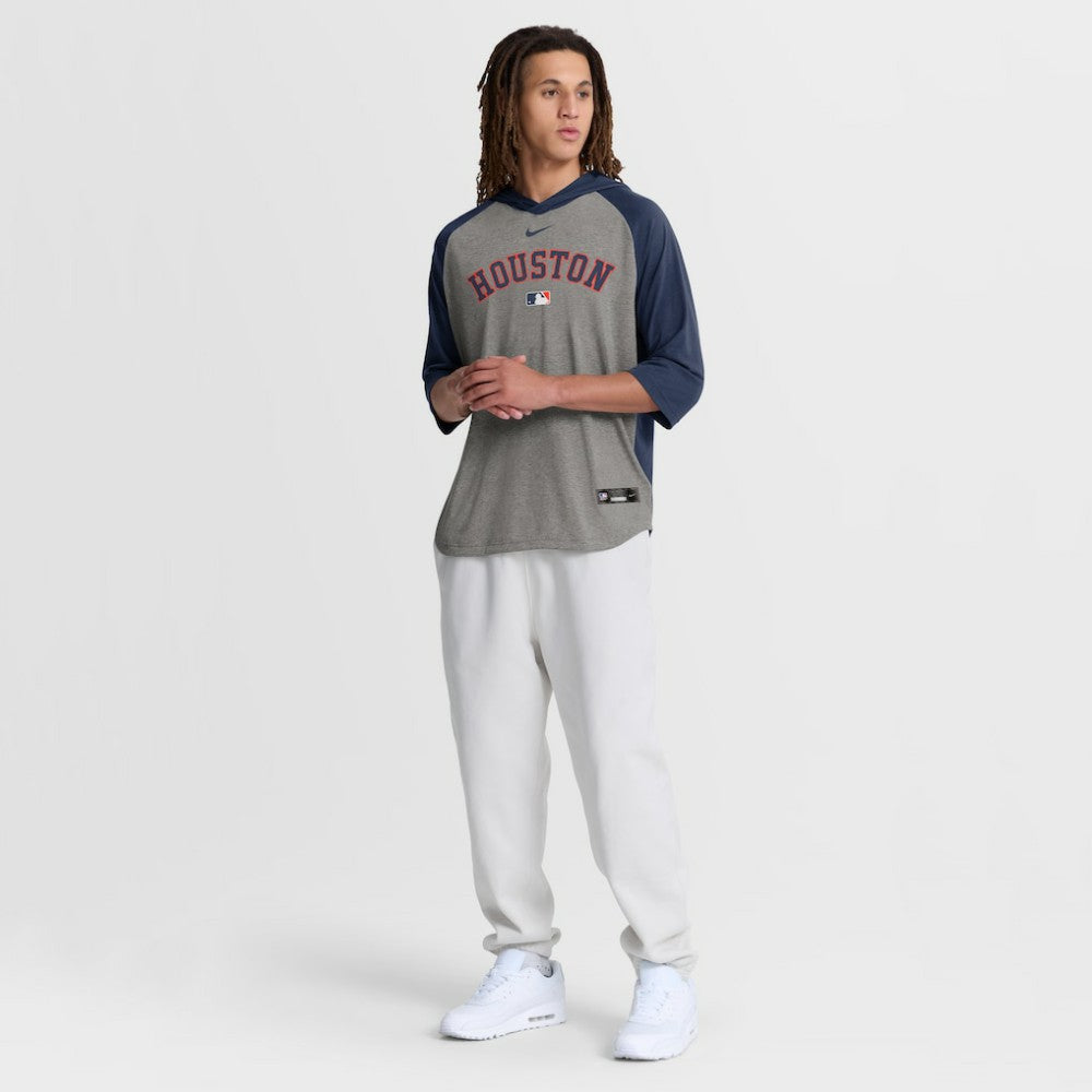 Houston Astros Authentic Collection Flux Dri-FIT Raglan 3/4-Sleeve Hooded T-Shirt - Gray | Nike
