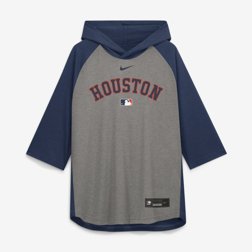 Houston Astros Authentic Collection Flux Dri-FIT Raglan 3/4-Sleeve Hooded T-Shirt - Gray | Nike