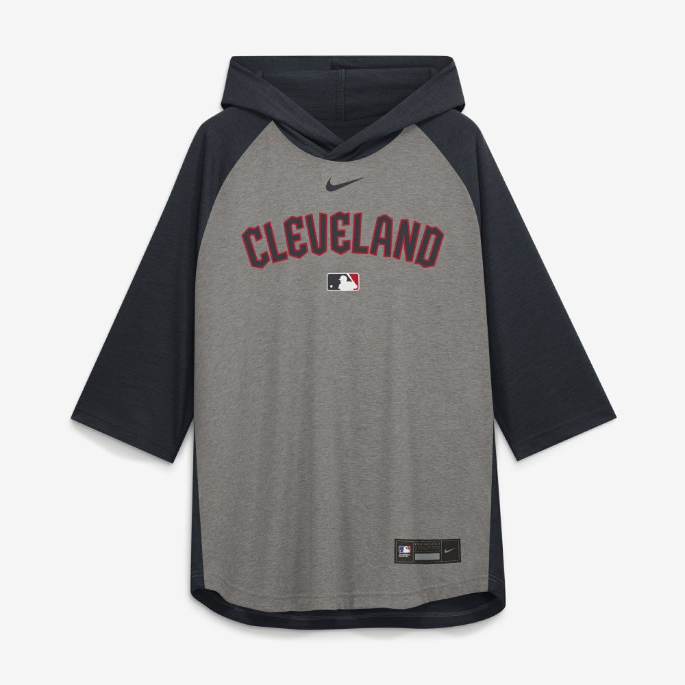 Cleveland Guardians Authentic Collection Flux Dri-FIT Raglan 3/4-Sleeve Hooded T-Shirt - Gray | Nike