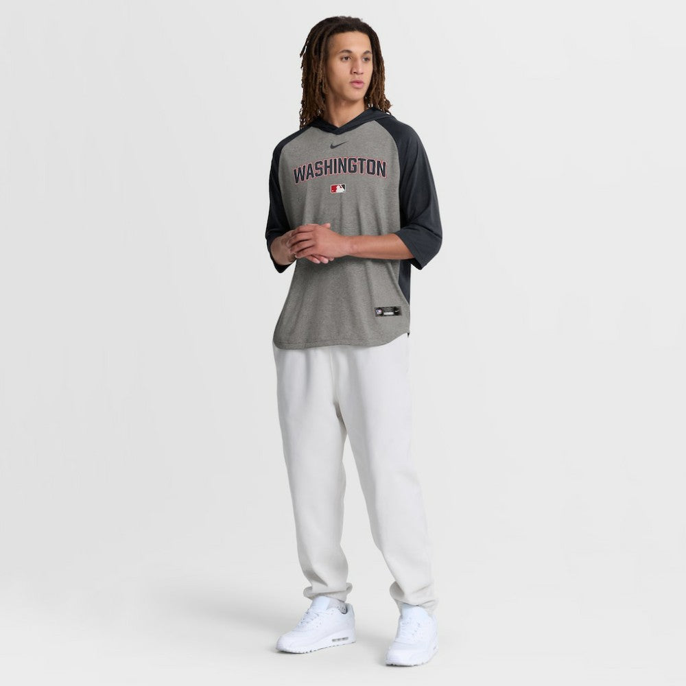 Washington Nationals Authentic Collection Flux Dri-FIT Raglan 3/4-Sleeve Hooded T-Shirt - Gray | Nike