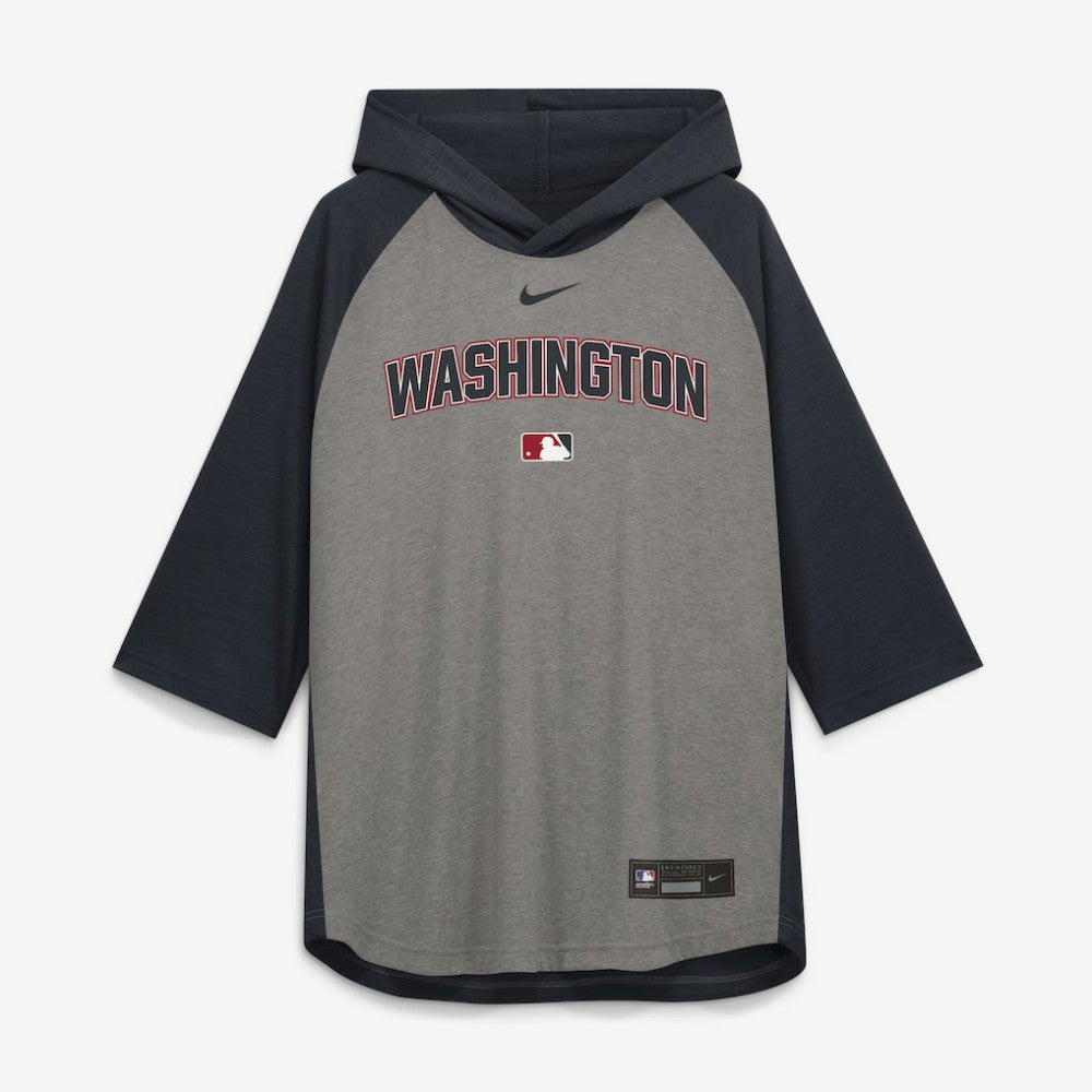 Washington Nationals Authentic Collection Flux Dri-FIT Raglan 3/4-Sleeve Hooded T-Shirt - Gray | Nike