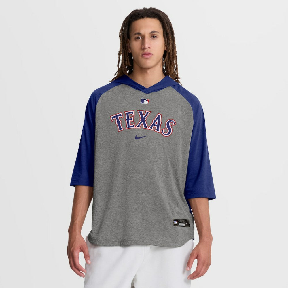 Texas Rangers Authentic Collection Flux Dri-FIT Raglan 3/4-Sleeve Hooded T-Shirt - Gray | Nike