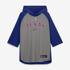Texas Rangers Authentic Collection Flux Dri-FIT Raglan 3/4-Sleeve Hooded T-Shirt - Gray | Nike