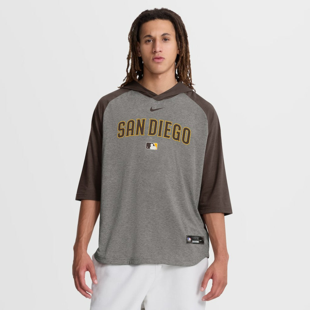 San Diego Padres Authentic Collection Flux Dri-FIT Raglan 3/4-Sleeve Hooded T-Shirt - Gray | Nike