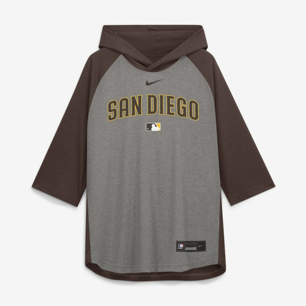 San Diego Padres Authentic Collection Flux Dri-FIT Raglan 3/4-Sleeve Hooded T-Shirt - Gray | Nike