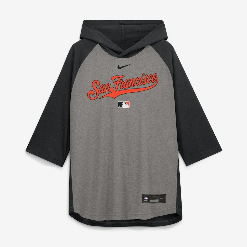 San Francisco Giants Authentic Collection Flux Dri-FIT Raglan 3/4-Sleeve Hooded T-Shirt - Gray | Nike