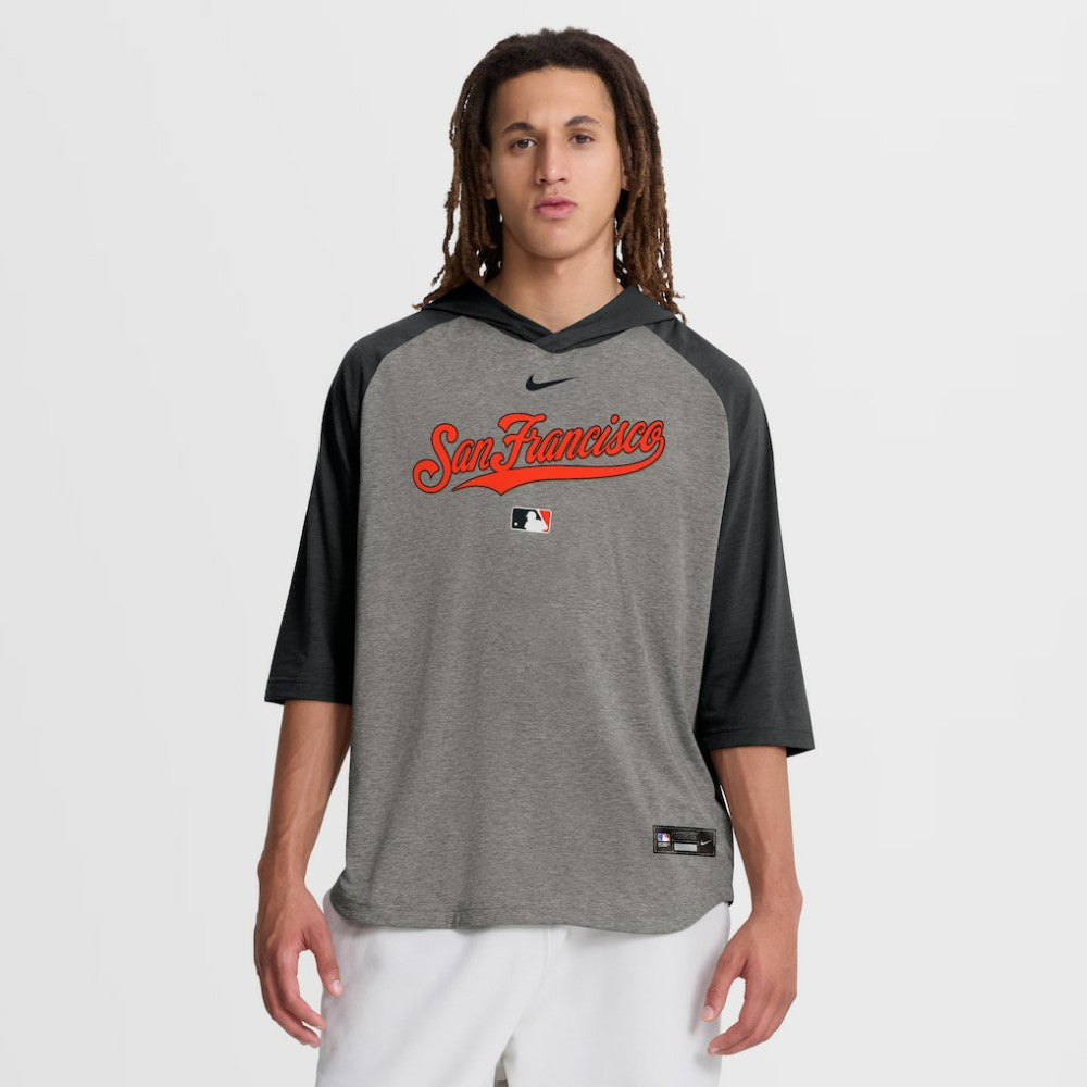 San Francisco Giants Authentic Collection Flux Dri-FIT Raglan 3/4-Sleeve Hooded T-Shirt - Gray | Nike