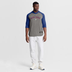 New York Mets Authentic Collection Flux Dri-FIT Raglan 3/4-Sleeve Hooded T-Shirt - Gray | Nike