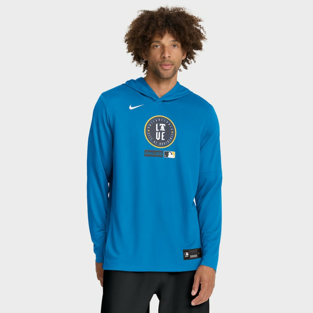 Philadelphia Phillies City Connect Dri-FIT Long Sleeve Hooded T-Shirt - Blue | Nike