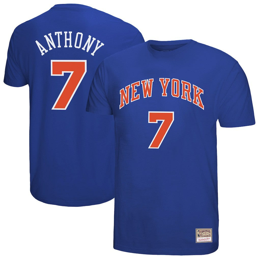 Carmelo Anthony New York Knicks Hardwood Classics Retro Name & Number T-Shirt - Royal | Mitchell & Ness cheap