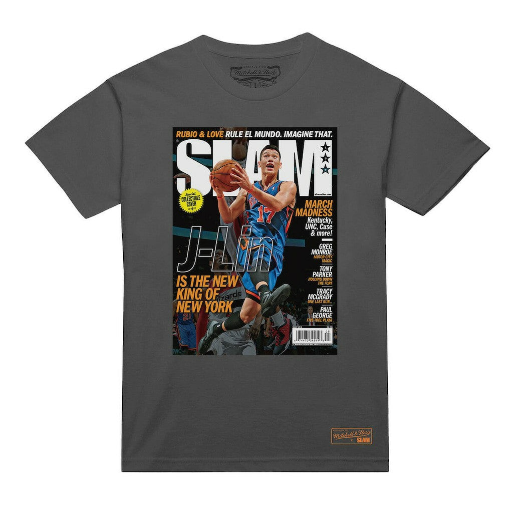 Jeremy Lin New York Knicks NBA Slam Cover T-Shirt - Gray | Mitchell & Ness sale