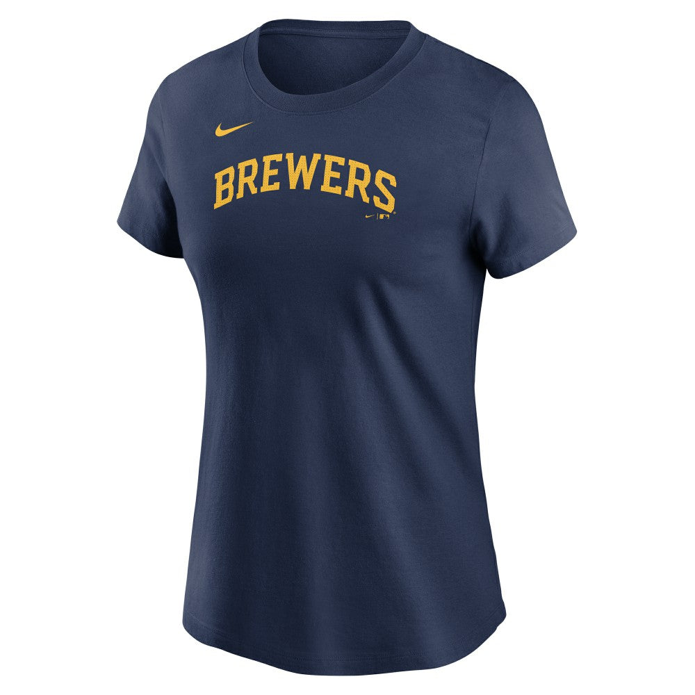 Jackson Chourio Milwaukee Brewers Women's Cooperstown Collection Fuse Name & Number T-Shirt - Navy | Nike
