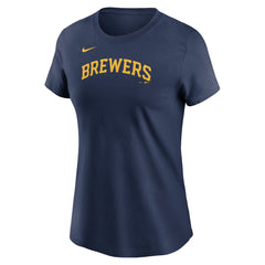 Jackson Chourio Milwaukee Brewers Women's Cooperstown Collection Fuse Name & Number T-Shirt - Navy | Nike