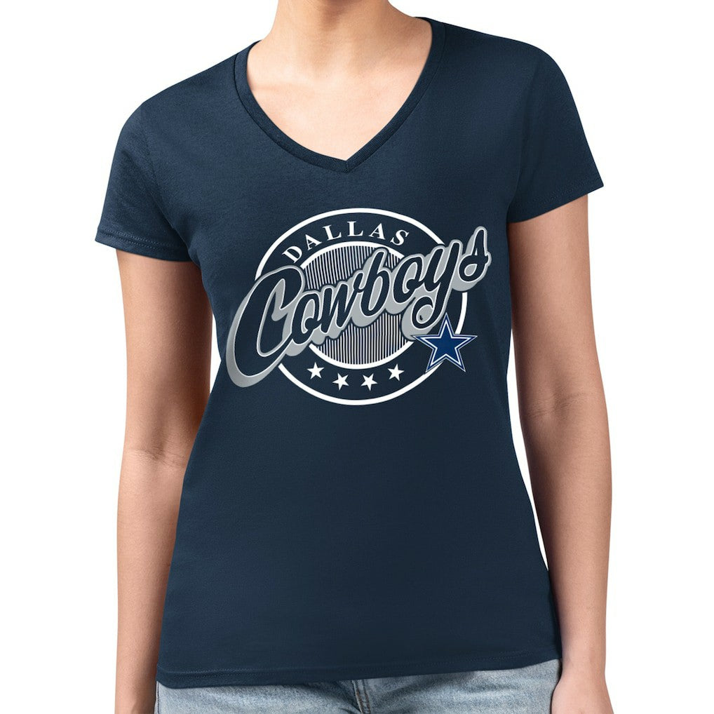 Dallas Cowboys G-III 4Her by Carl Banks Women's Super-Slim Fit Lightweight Pinstripe Circle V-Neck T-Shirt - Navy online