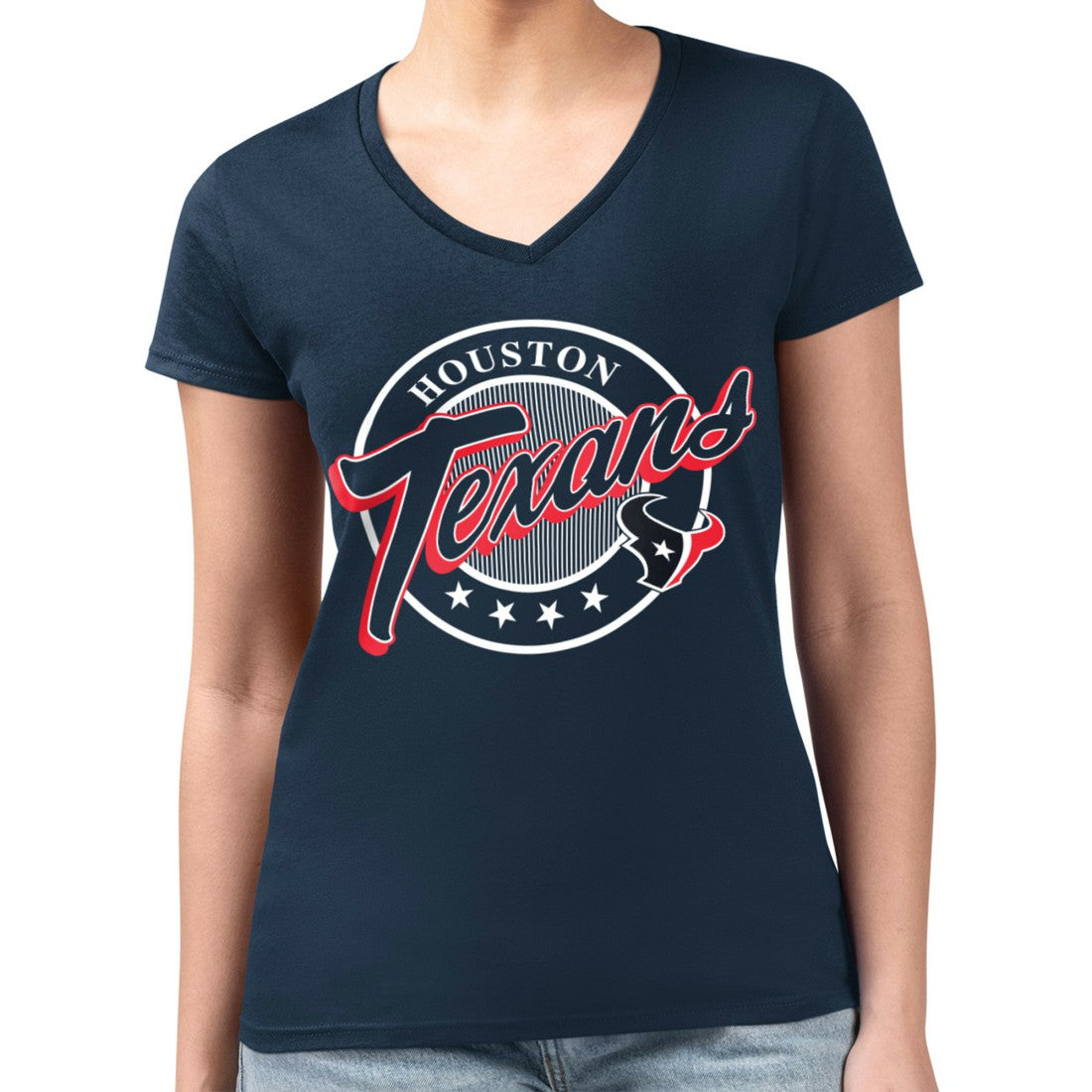 Houston Texans G-III 4Her by Carl Banks Women's Super-Slim Fit Lightweight Pinstripe Circle V-Neck T-Shirt - Navy online