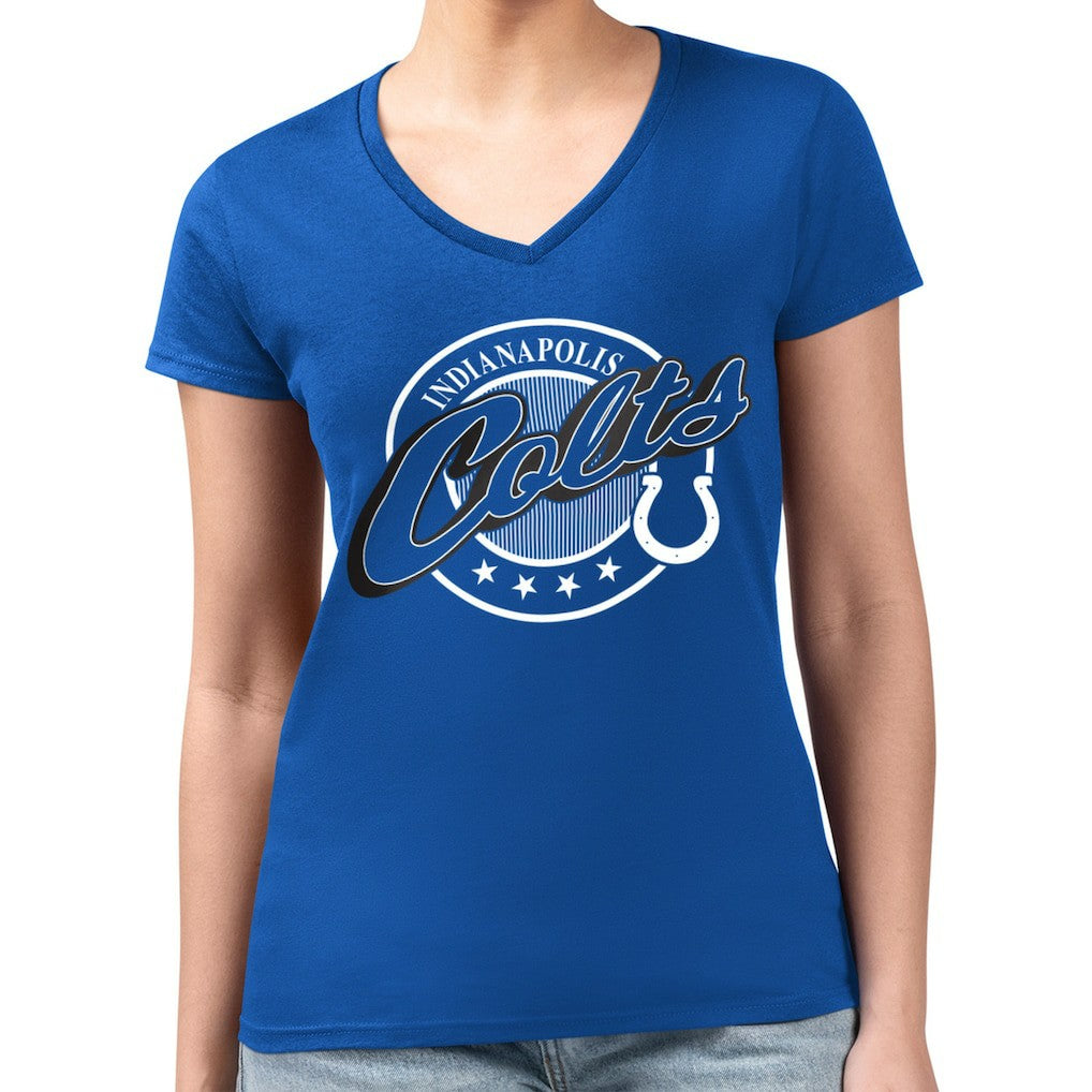 Indianapolis Colts G-III 4Her by Carl Banks Women's Super-Slim Fit Lightweight Pinstripe Circle V-Neck T-Shirt - Royal for sale