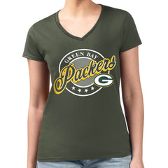 Green Bay Packers G-III 4Her by Carl Banks Women's Super-Slim Fit Lightweight Pinstripe Circle V-Neck T-Shirt - Green for sale