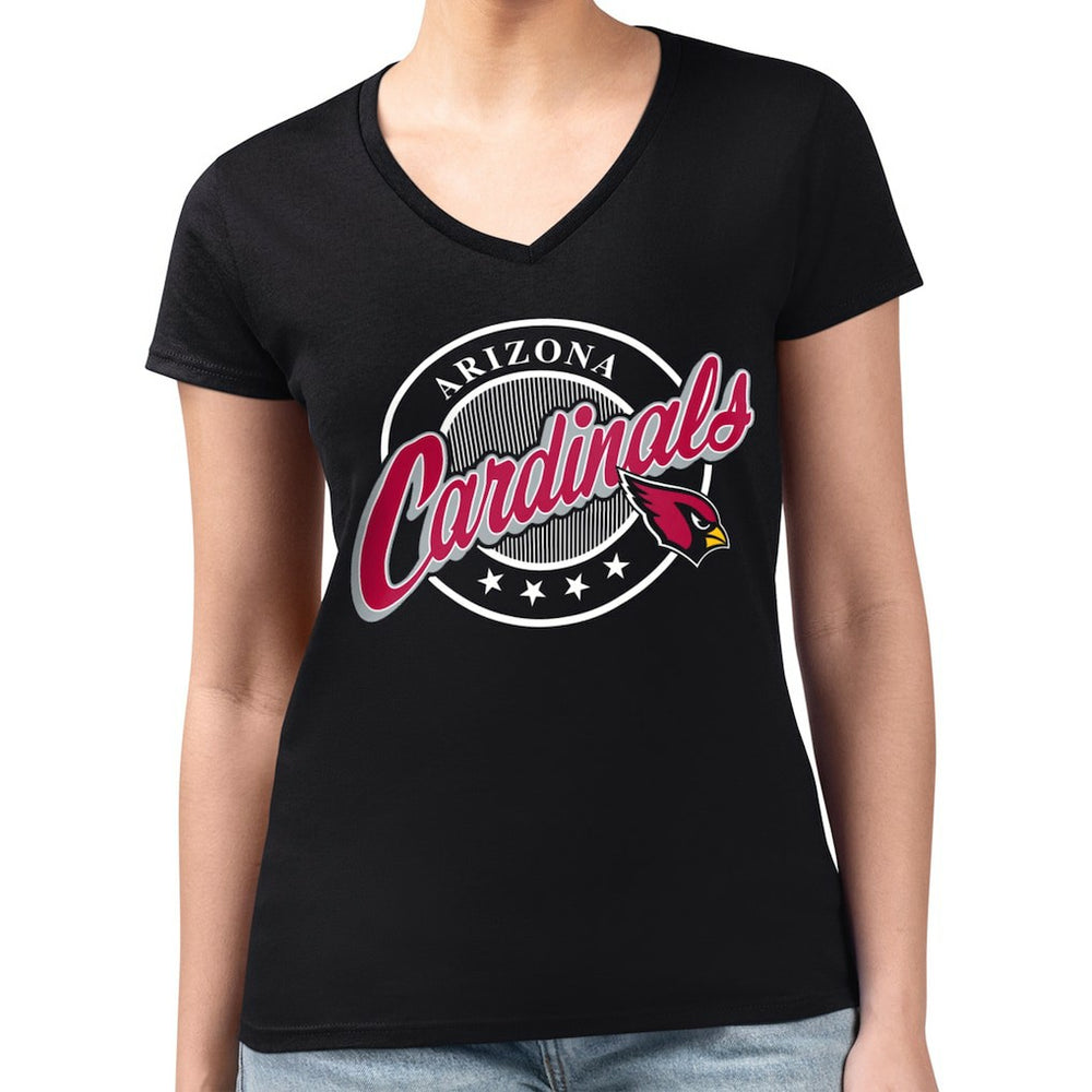 Arizona Cardinals G-III 4Her by Carl Banks Women's Super-Slim Fit Lightweight Pinstripe Circle V-Neck T-Shirt - Black cheap