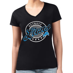 Detroit Lions G-III 4Her by Carl Banks Women's Super-Slim Fit Lightweight Pinstripe Circle V-Neck T-Shirt - Black on sale