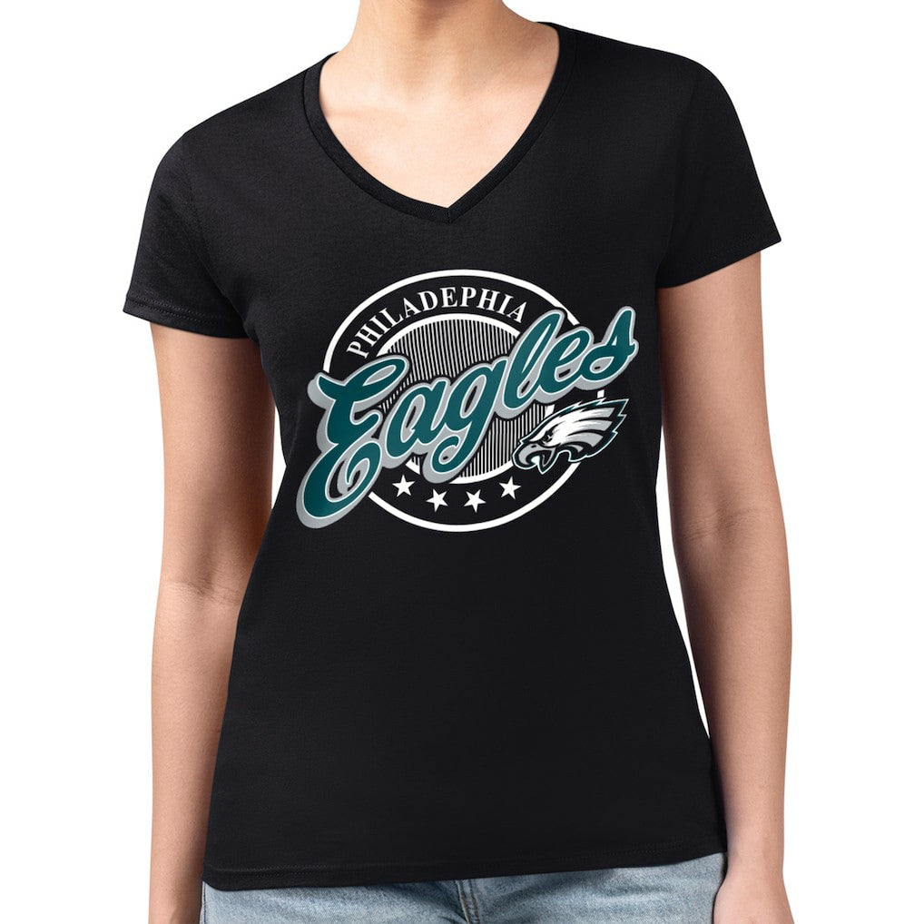 Philadelphia Eagles G-III 4Her by Carl Banks Women's Super-Slim Fit Lightweight Pinstripe Circle V-Neck T-Shirt - Black discount