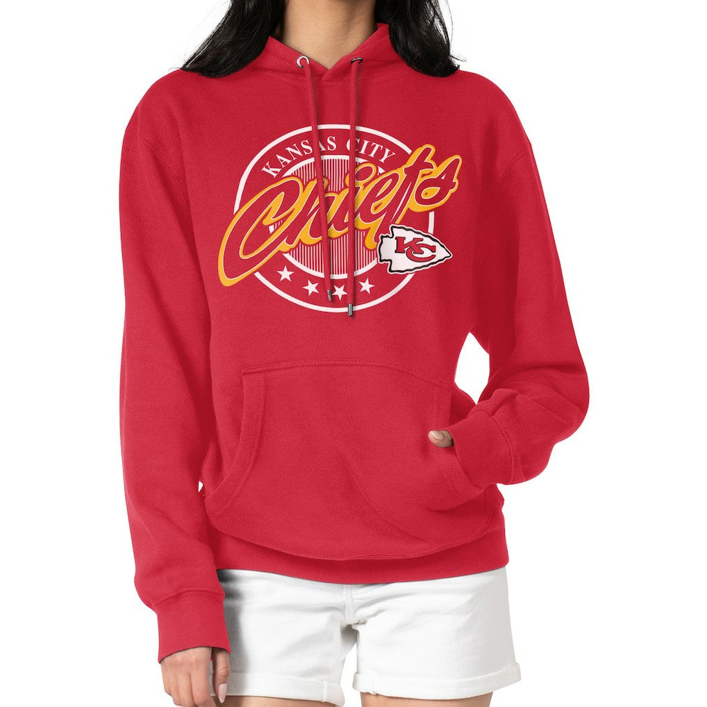 Kansas City Chiefs G-III 4Her by Carl Banks Women's Pinstripe Circle Fleece Pullover Hoodie - Red on sale