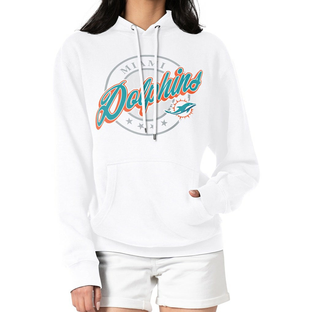 Miami Dolphins G-III 4Her by Carl Banks Women's Pinstripe Circle Fleece Pullover Hoodie - White cheap