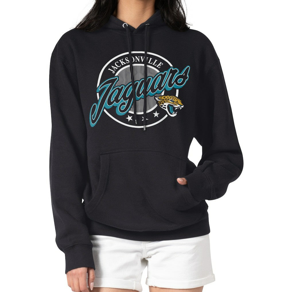 Jacksonville Jaguars G-III 4Her by Carl Banks Women's Pinstripe Circle Fleece Pullover Hoodie - Black on sale