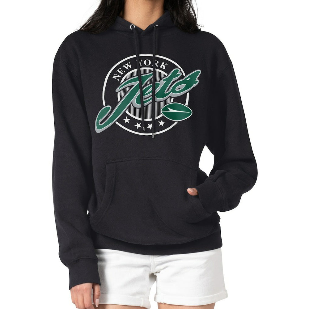 New York Jets G-III 4Her by Carl Banks Women's Pinstripe Circle Fleece Pullover Hoodie - Black discount