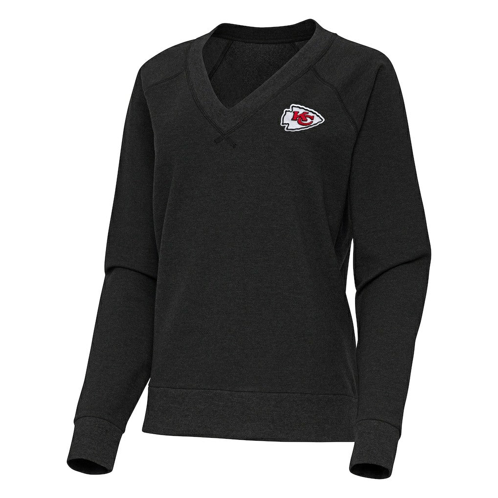 Kansas City Chiefs Antigua Women's Varsity Tri-Blend V-Neck Long Sleeve T-Shirt - Heather Black cheap