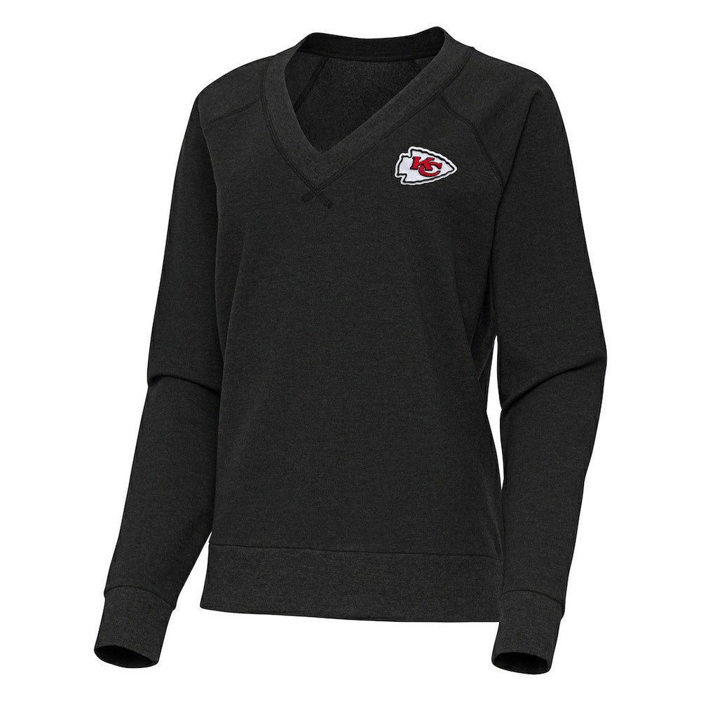 Kansas City Chiefs Antigua Women's Varsity Tri-Blend V-Neck Long Sleeve T-Shirt - Heather Black cheap