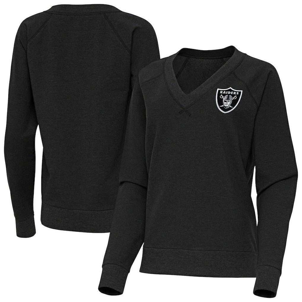 Las Vegas Raiders Antigua Women's Varsity Tri-Blend V-Neck Long Sleeve T-Shirt - Heather Black for sale