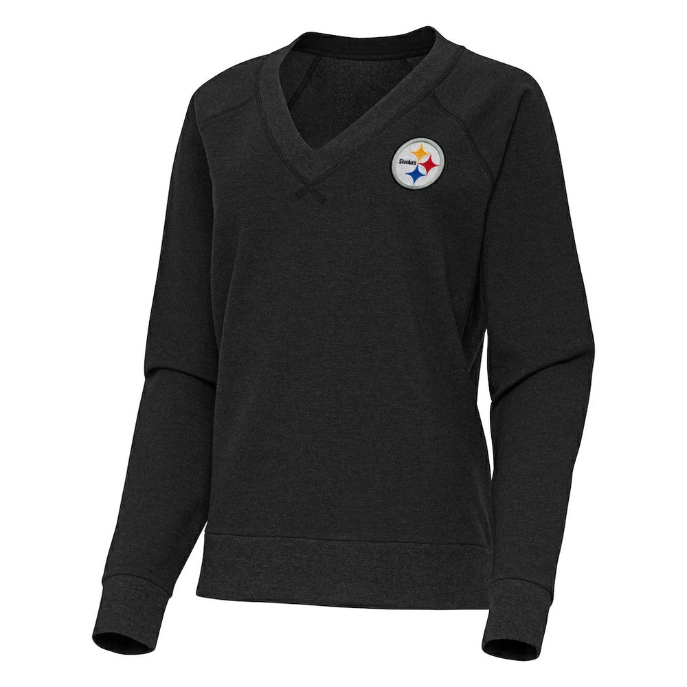Pittsburgh Steelers Antigua Women's Varsity Tri-Blend V-Neck Long Sleeve T-Shirt - Heather Black online