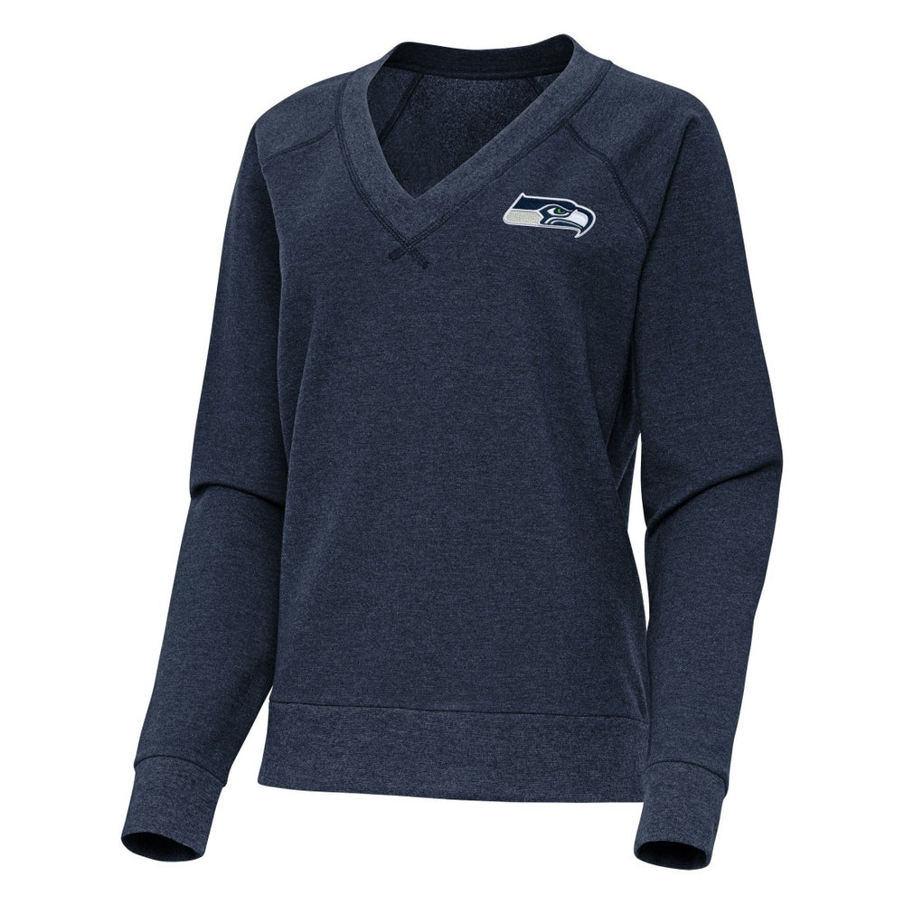 Seattle Seahawks Antigua Women's Varsity Tri-Blend V-Neck Long Sleeve T-Shirt - Heather College Navy for sale