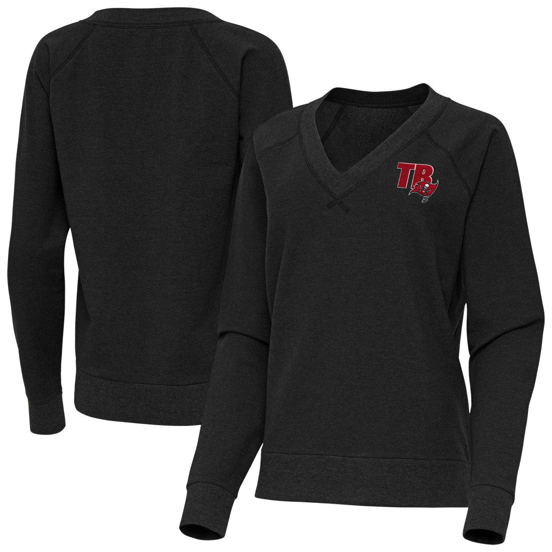 Tampa Bay Buccaneers Antigua Women's Varsity Tri-Blend V-Neck Long Sleeve T-Shirt - Heather Black on sale