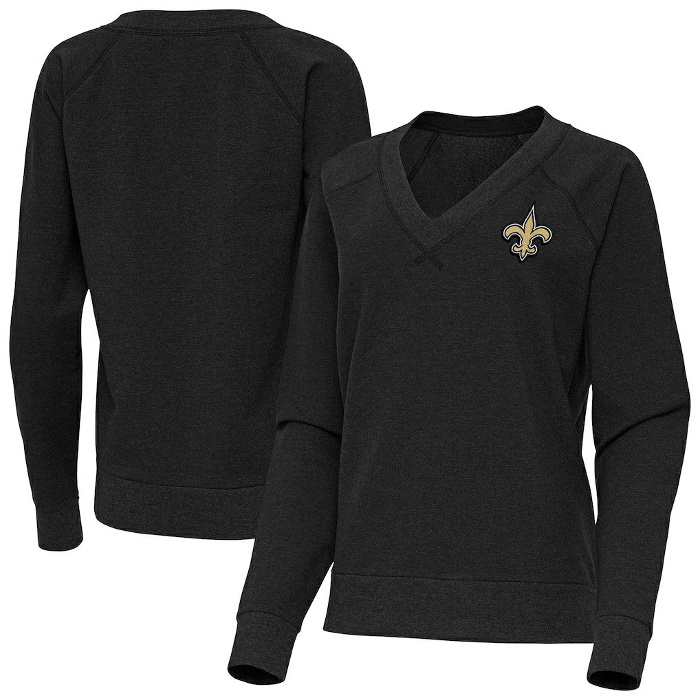 New Orleans Saints Antigua Women's Varsity Tri-Blend V-Neck Long Sleeve T-Shirt - Heather Black cheap