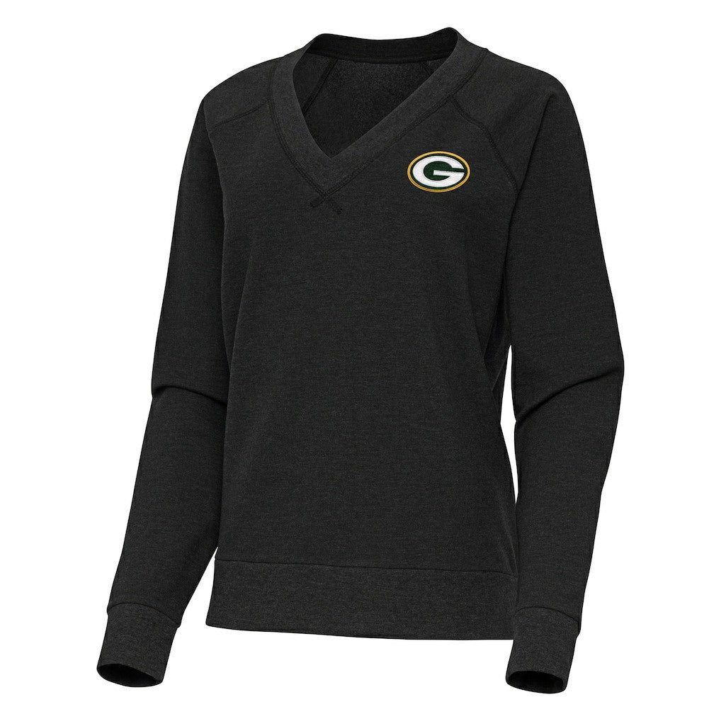 Green Bay Packers Antigua Women's Varsity Tri-Blend V-Neck Long Sleeve T-Shirt - Heather Black sale
