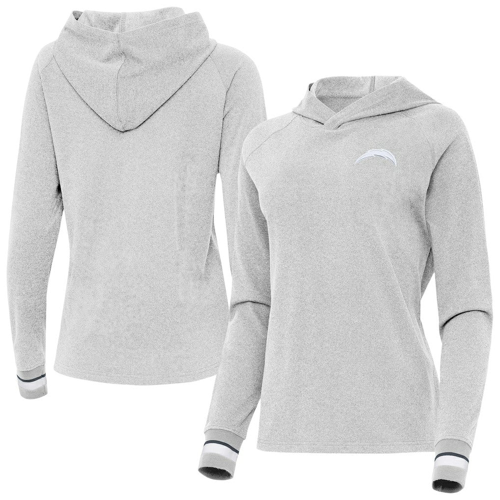 Los Angeles Chargers Antigua Women's Trek Raglan Pullover Hoodie - Heather Gray on sale