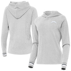 Los Angeles Chargers Antigua Women's Trek Raglan Pullover Hoodie - Heather Gray on sale