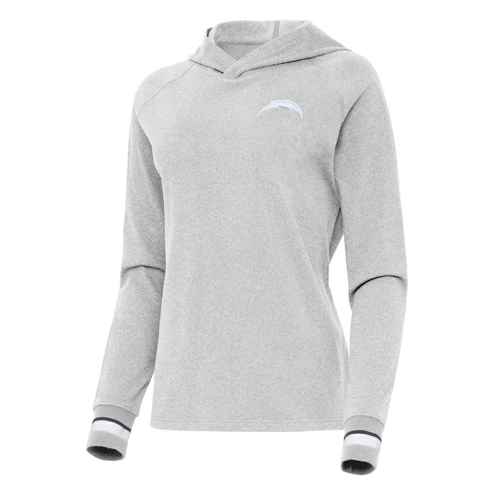 Los Angeles Chargers Antigua Women's Trek Raglan Pullover Hoodie - Heather Gray on sale