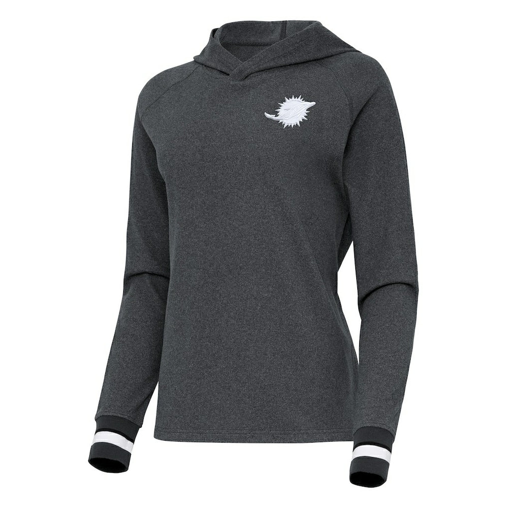 Miami Dolphins Antigua Women's Trek Raglan Pullover Hoodie - Heather Charcoal outlet