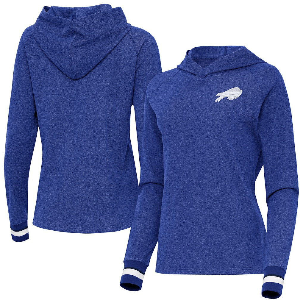 Buffalo Bills Antigua Women's Trek Raglan Pullover Hoodie - Heather Royal discount