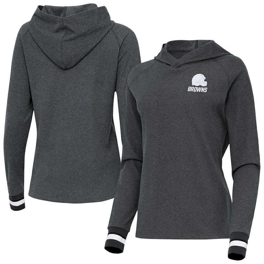 Cleveland Browns Antigua Women's Trek Raglan Pullover Hoodie - Heather Charcoal discount