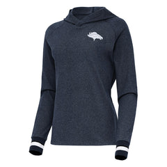 Denver Broncos Antigua Women's Trek Raglan Pullover Hoodie - Heather Navy for sale