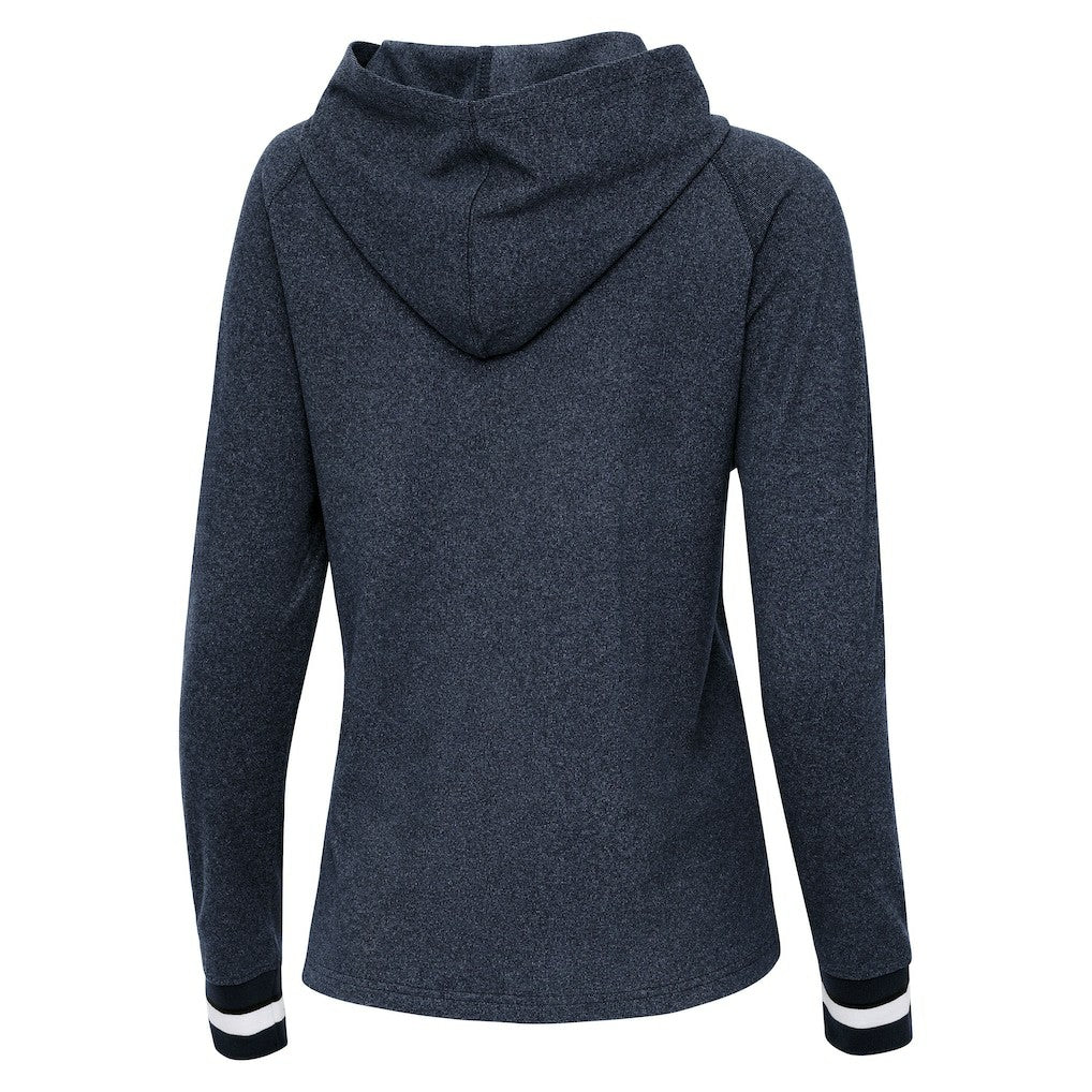 Denver Broncos Antigua Women's Trek Raglan Pullover Hoodie - Heather Navy for sale